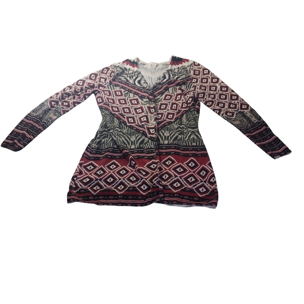 Chico's Open Front Mixed Print Cardigan Sz 2 18209967 Womens Large Boho Heritage